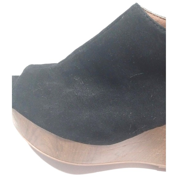 Qupid Platform Wedge Fringed Heel Sandal Black Suede Leather Elastic Back - Picture 8 of 12